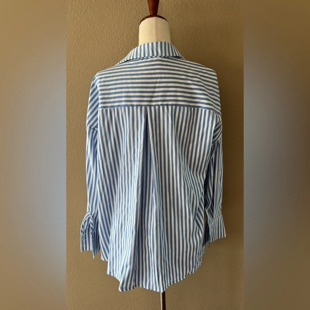 Striped button down long sleeve top with matching shorts set - Picture 8 of 9